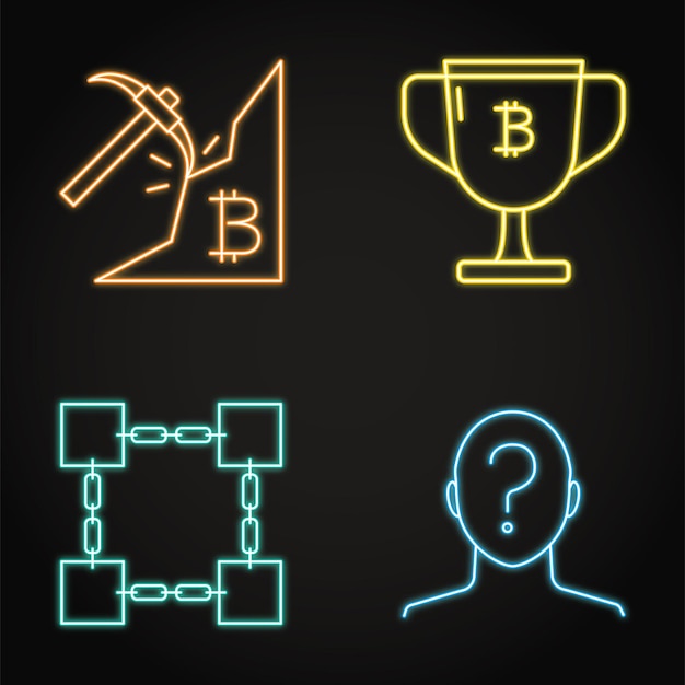 Neon bitcoin icon set