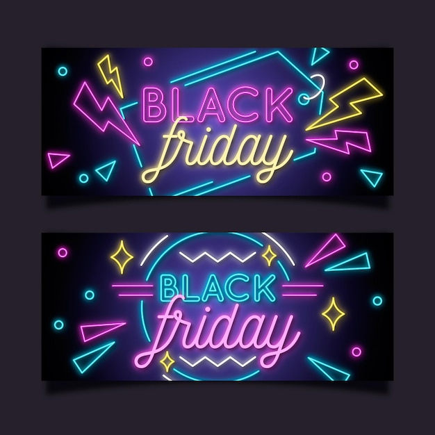 Vector neon black friday banners