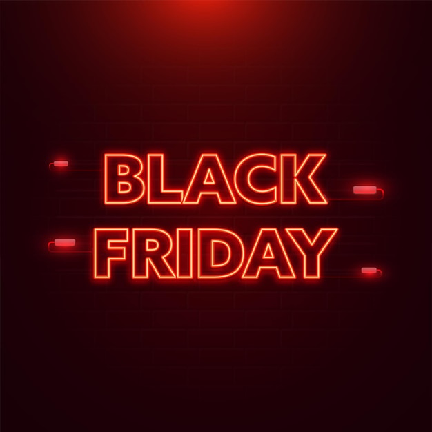 Neon Black Friday Font Against Dark Red Brick Wall Background