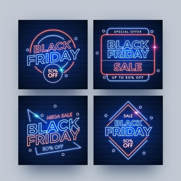 Vector neon black friday instagram posts