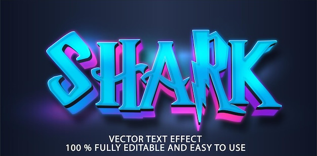 neon blauw haai vector teksteffect