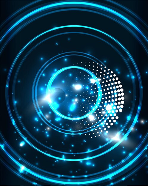 Neon blue circles vector abstract pattern background