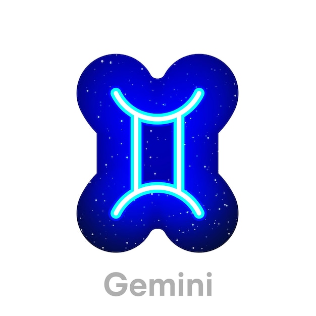 Neon blue Gemini zodiac in space Realistic neon horoscope Glowing neon Gemini zodiac