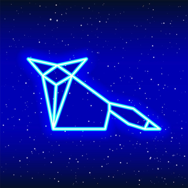 Neon blue origami fox Midnight blue The art of folding Neon linear fox design