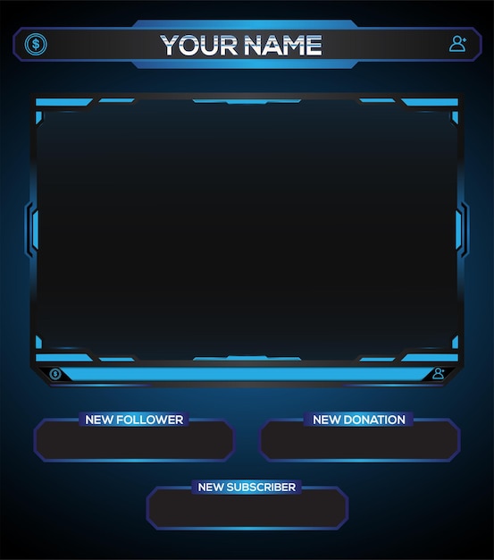 Neon Blue set of live stream gaming element vector design