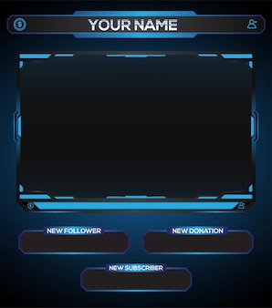 Neon blue set di elementi di gioco in streaming live disegno vettoriale