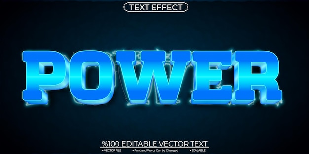 Редактируемый и масштабируемый векторный текстовый эффект Neon Blue Shiny Power