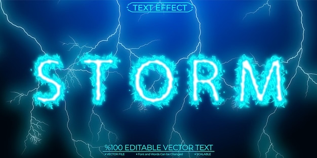 Редактируемый и масштабируемый векторный текстовый эффект neon blue storm