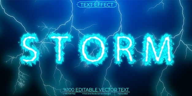 Vettore effetto di testo vettoriale modificabile e scalabile neon blue storm