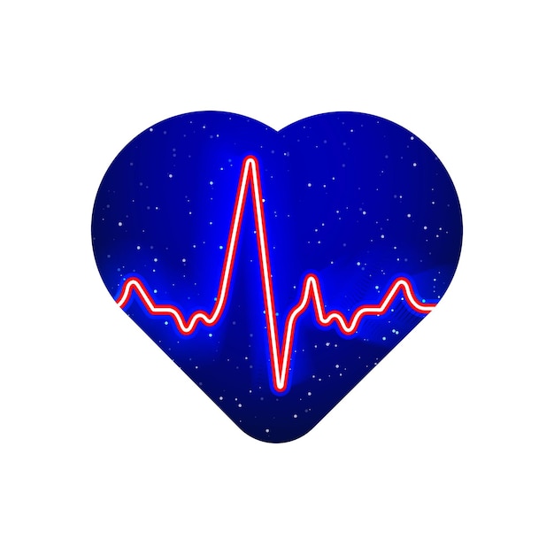 Vector neon bluered heartbeat realistic neon drawn pulseheartbeat icon night show in neon