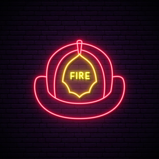 Neon brandweerman helm teken Gloeiende brandweerman