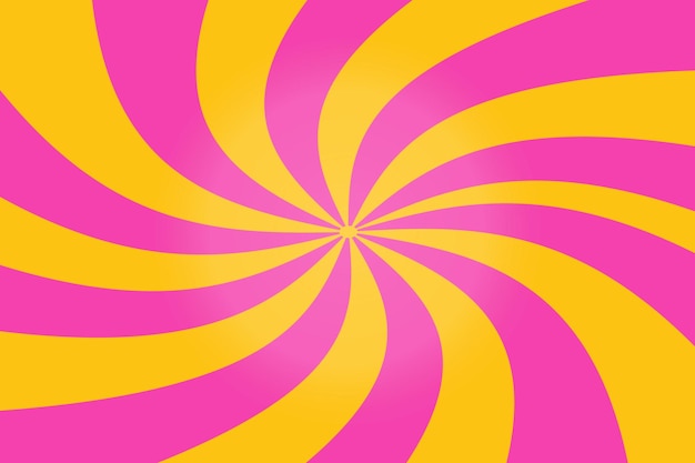 Neon bright twisted sunburst background design Vector twisted sunshine with yellow Sun rays on pink