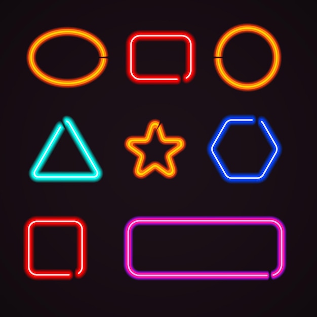 Set di forme di pennelli al neon