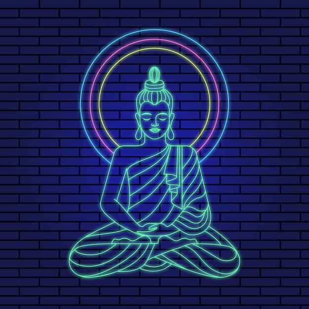 Neon Buddha linear drawing