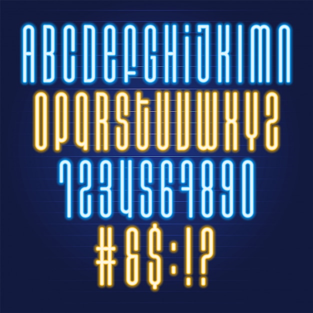 Neon buis alfabet lettertype. typografie voor koppen, posters, etc.