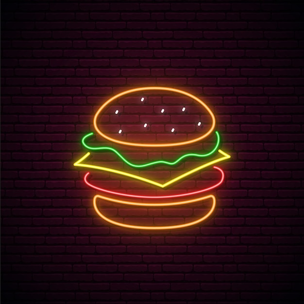 Vettore illustrazione di concetto del segno di hamburger al neon