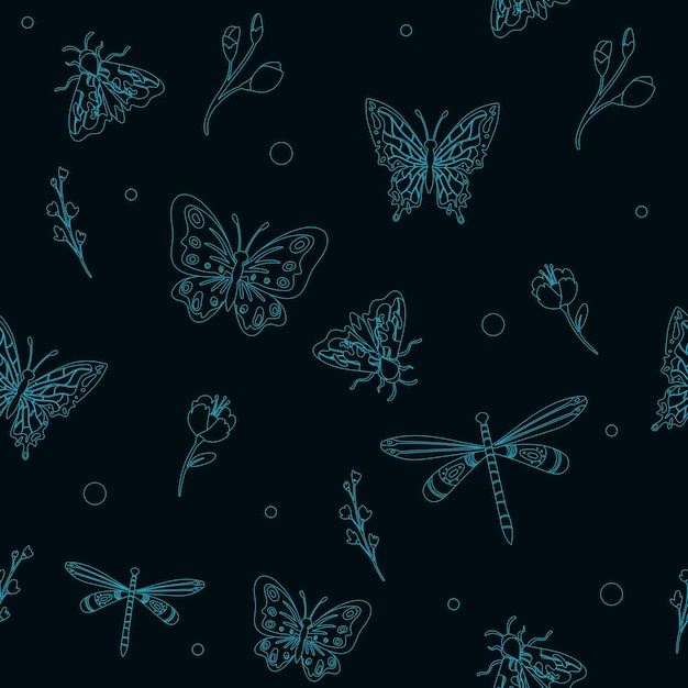 Neon butterflies insects pattern