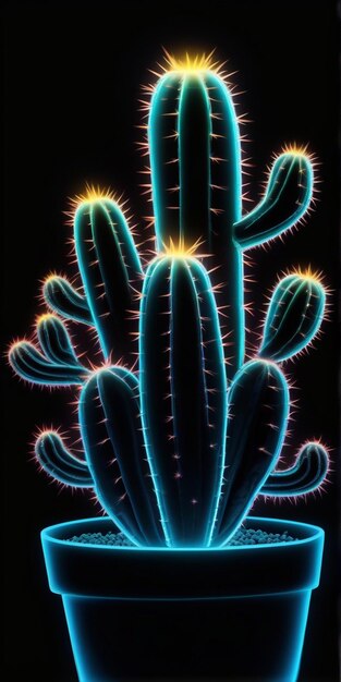 Vector neon cactus photo and minimal creative stillife