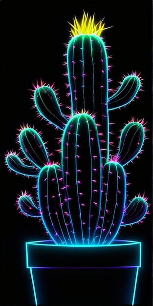 neon cactus photo and minimal creative stillife