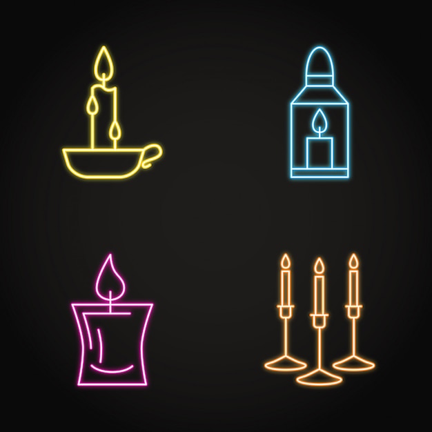 Neon candle icon set