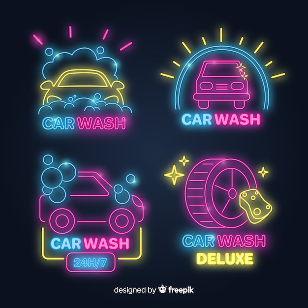 Collezione di segni di autolavaggio al neon