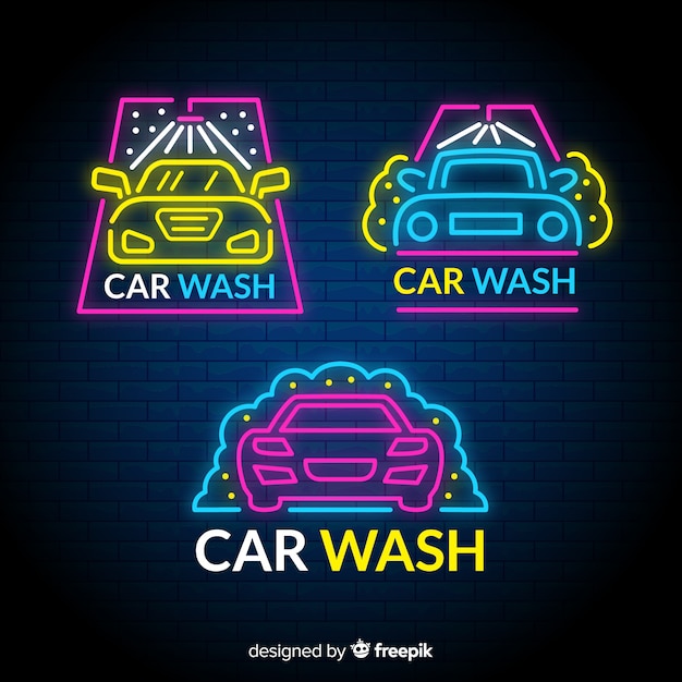 Vector neon car wash tekenpakket