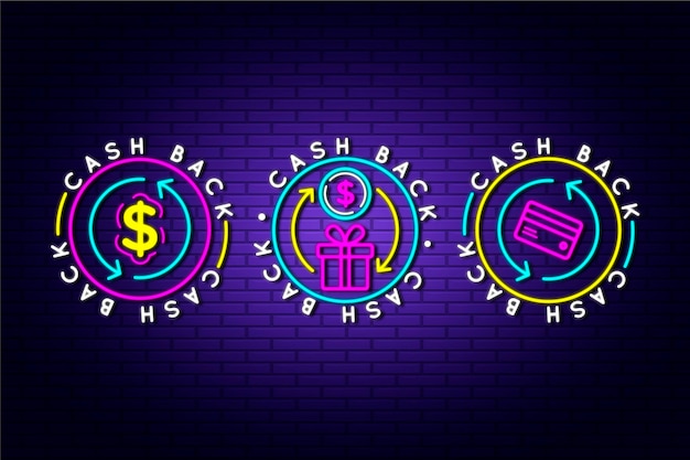 Vector neon cashback sign collection