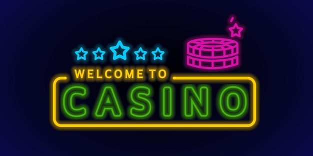Vector neon casino icons  neon casino sign neonstyle templates vector illustration in doodle style