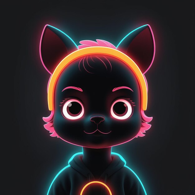 neon cat with headphones neon sign with glowing lights vector illustration eps 1 0 neon cat