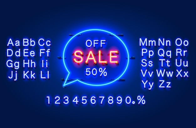 Neon chat frame 50 off text banner