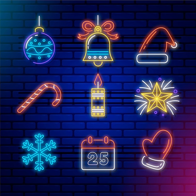 Vector neon christmas element collection
