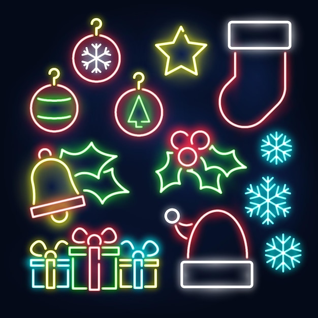 Vector neon christmas element collection