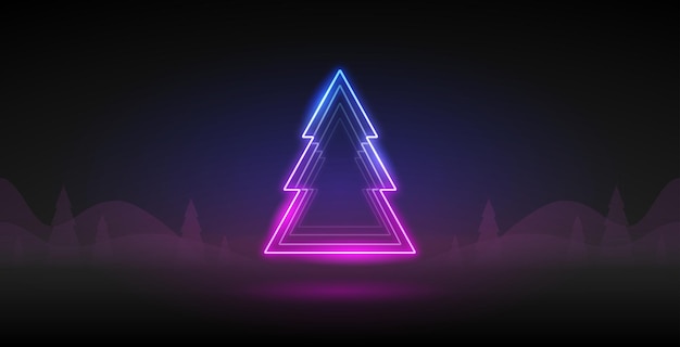 Neon Christmas Tree on Dark Background