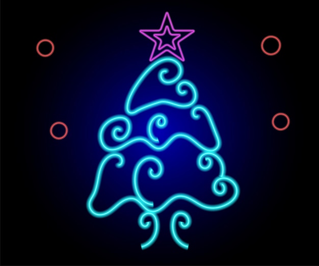 Neon Christmas tree with star glowing icon Neon New Year tree silhouette outline Christmas tree i