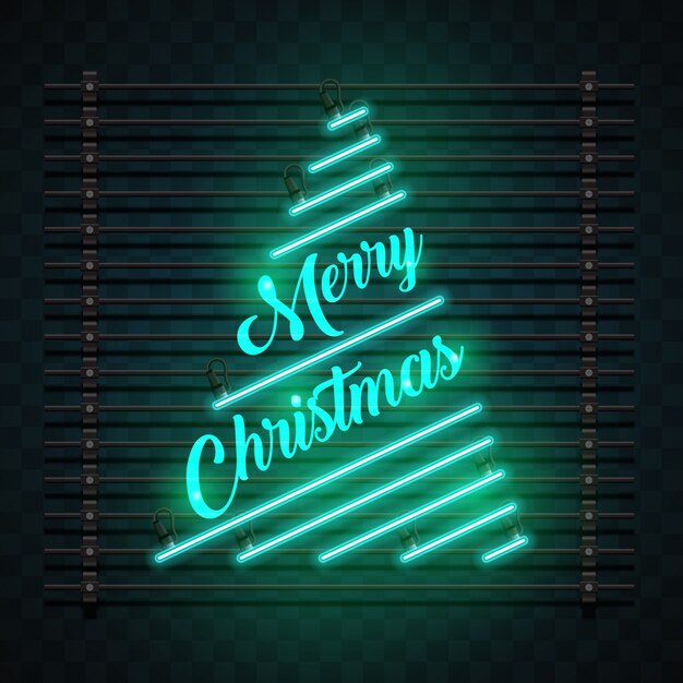 Premium Vector  Merry christmas neon light with pine tree illustration  vector