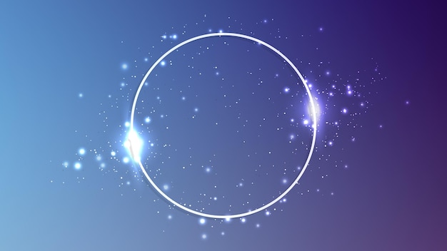Вектор Неоновая круговая рамка с блестящими эффектами и искрами на темно-синем фоне пустой светящийся техно фон векторная иллюстрация