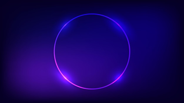 Neon circle frame with shining effects on dark background empty glowing techno backdrop vector illustration