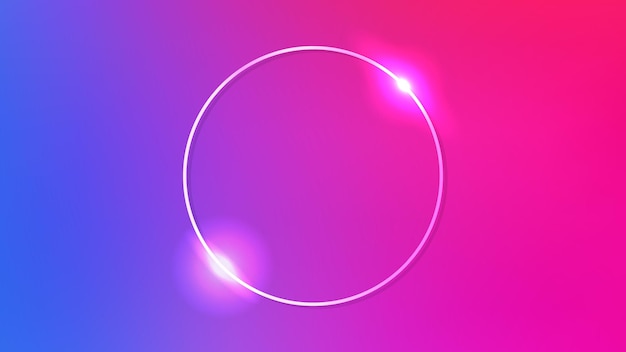 Neon circle frame with shining effects on pink background Empty glowing techno backdrop Vector illustration