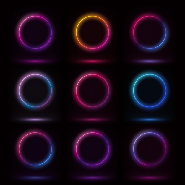 Neon circles in set various color gradients