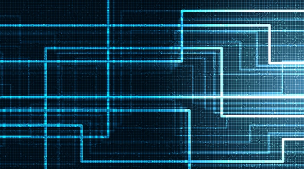 Neon Circuit Microchip on Technology Background, Hi-tech Digital and network Concept