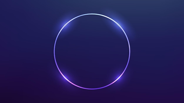 Neon cirkelframe met glanzende effecten op donkerblauwe achtergrond Lege gloeiende technoachtergrond