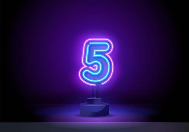 Neon city font sign number  signboard five number five symbol neon sign vector number five template ...