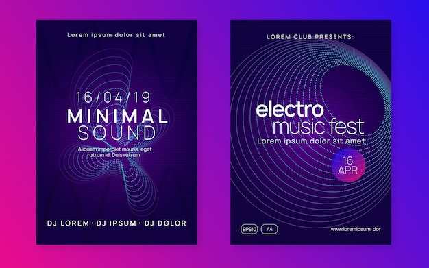 Neon club flyer electro dance music trance party dj electroni