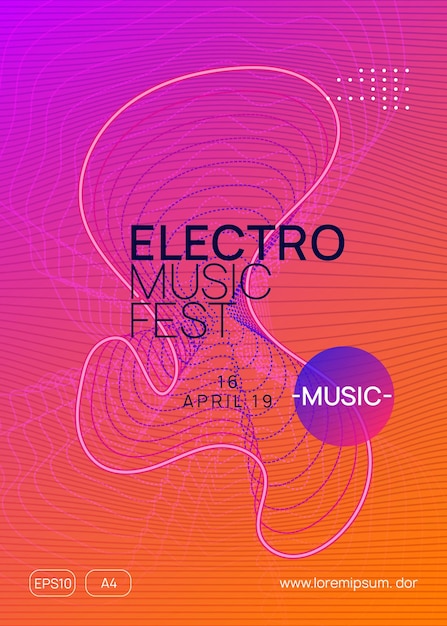 Vector neon club flyer electro dance music trance party dj electroni