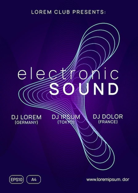 Vector neon club flyer electro dance music trance party dj electroni