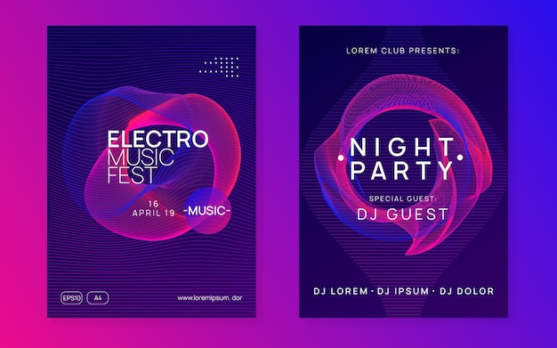 Neon club flyer electro dance music trance party dj electroni