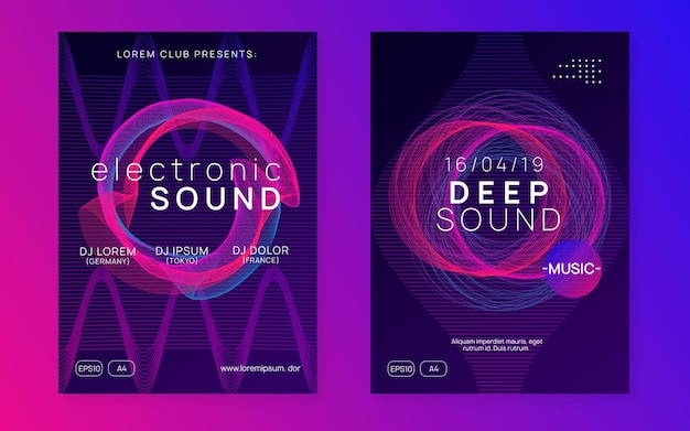 Vector neon club flyer electro dance music trance party dj electroni