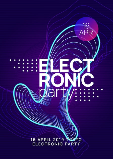 Neon club flyer. Electro dance music. Trance party dj. Electroni