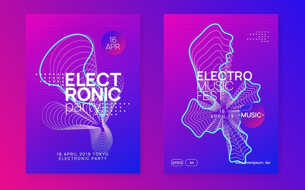 Vector neon club flyer electro dance music trance party dj electroni