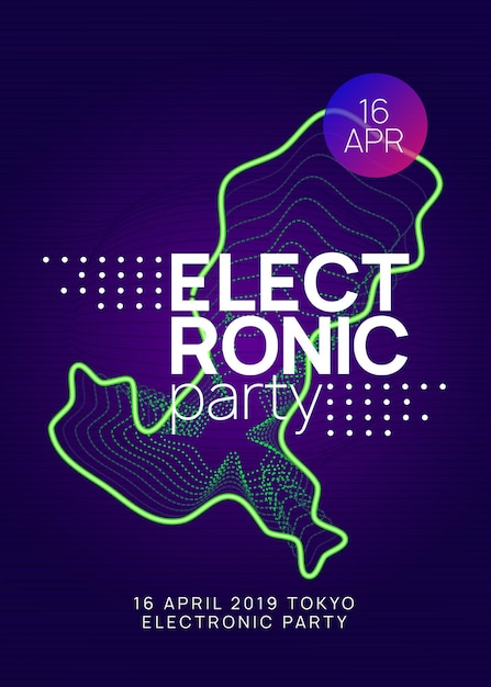 Vector neon club flyer electro dance muziek trance party dj electroni